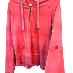 Vintage GAP Y2K Pink Salmon Quarter Zip Front Horizontal Stripes Hoodie L